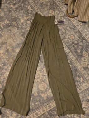Rewash Olive Wide-Leg High Waist Pants